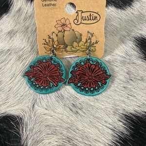 Justin Boots Turquoise and Burgundy Leather Earrings